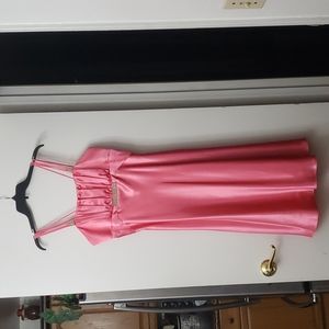 Jessica McClintock Gunne Sax Y2K Hot Pink Satin Strappy Midi Prom Dress Size 11